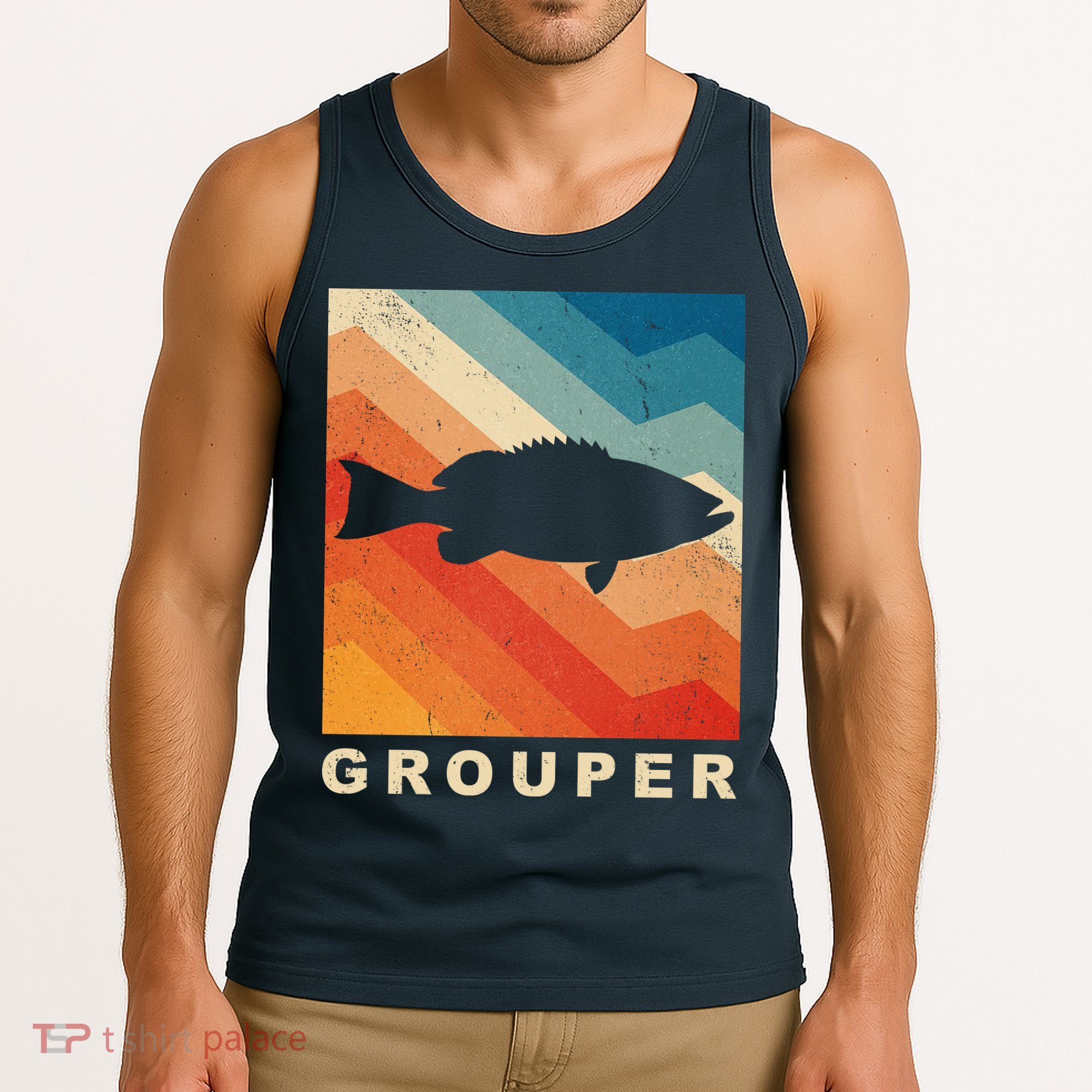 Grouper Fish Vintage Sunset Tank Top