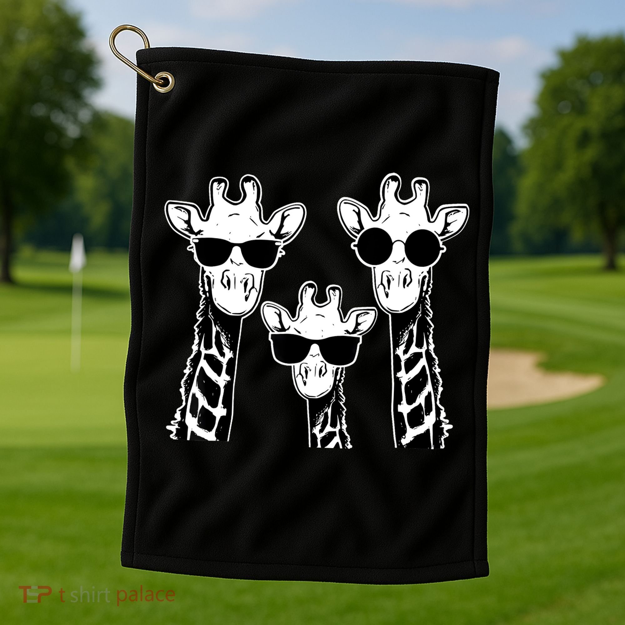 Giraffes family with sunglasses - Giraffe Golf Towel