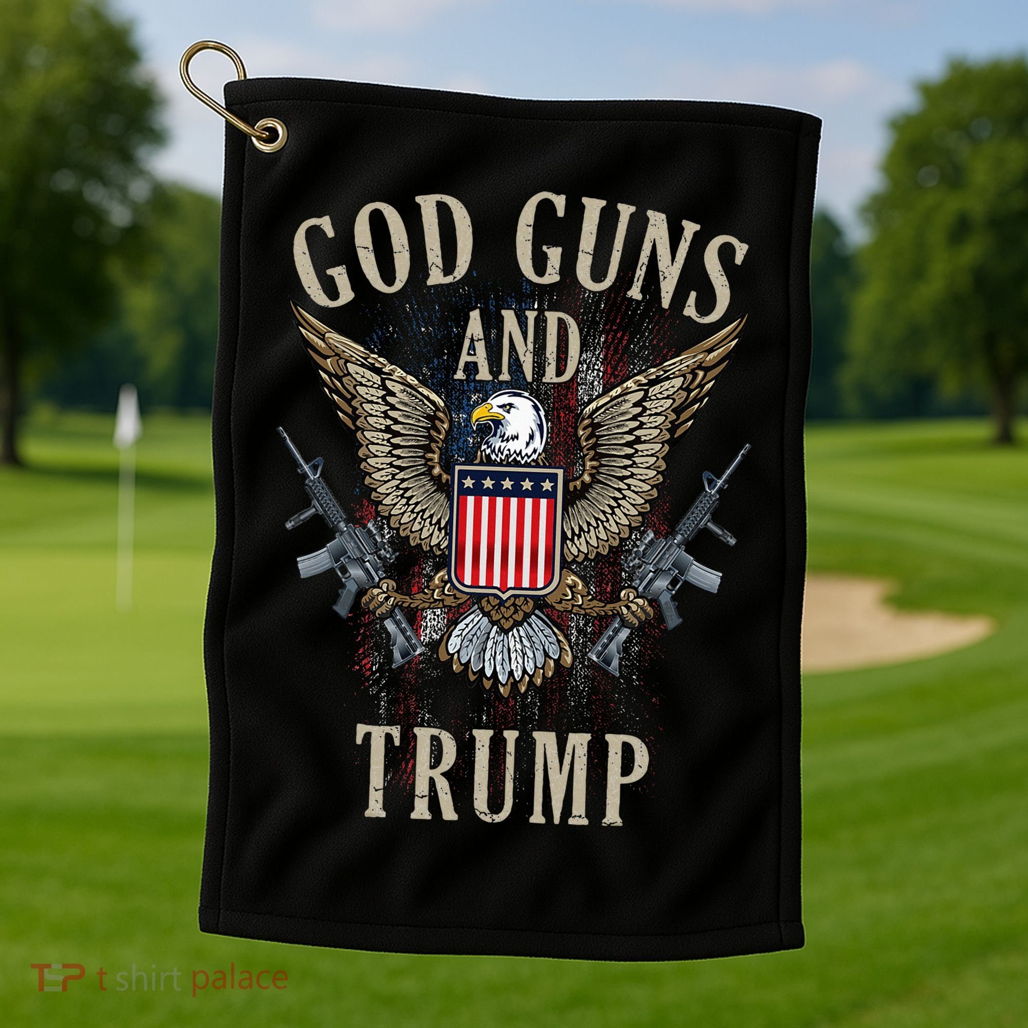 God Guns And Trump 2nd Amendment Flag Ar15 American Flag Golf Towel