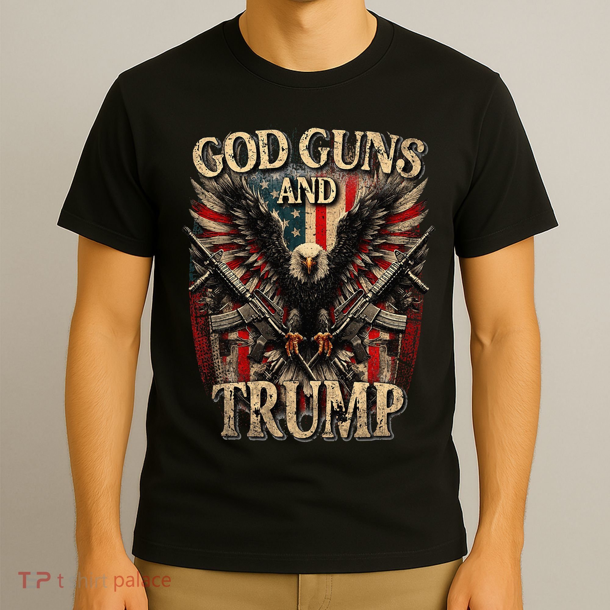 God Guns And Trump 2nd Amendment Flag Eagle American Flag T-Shirt