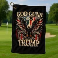 God Guns And Trump 2nd Amendment Flag Eagle American Flag Golf Towel thumb 1
