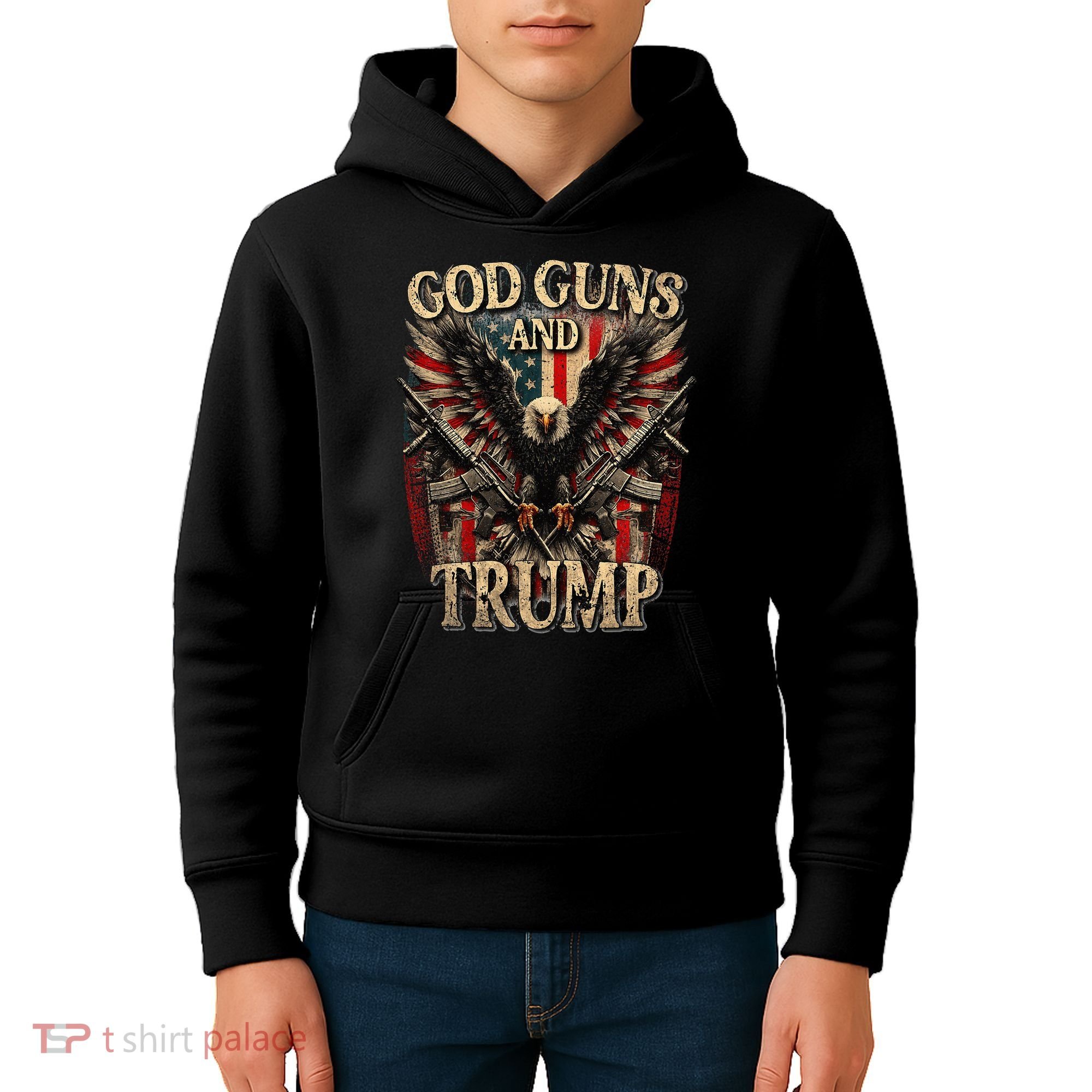 God Guns And Trump 2nd Amendment Flag Eagle American Flag Kids Hoodie
