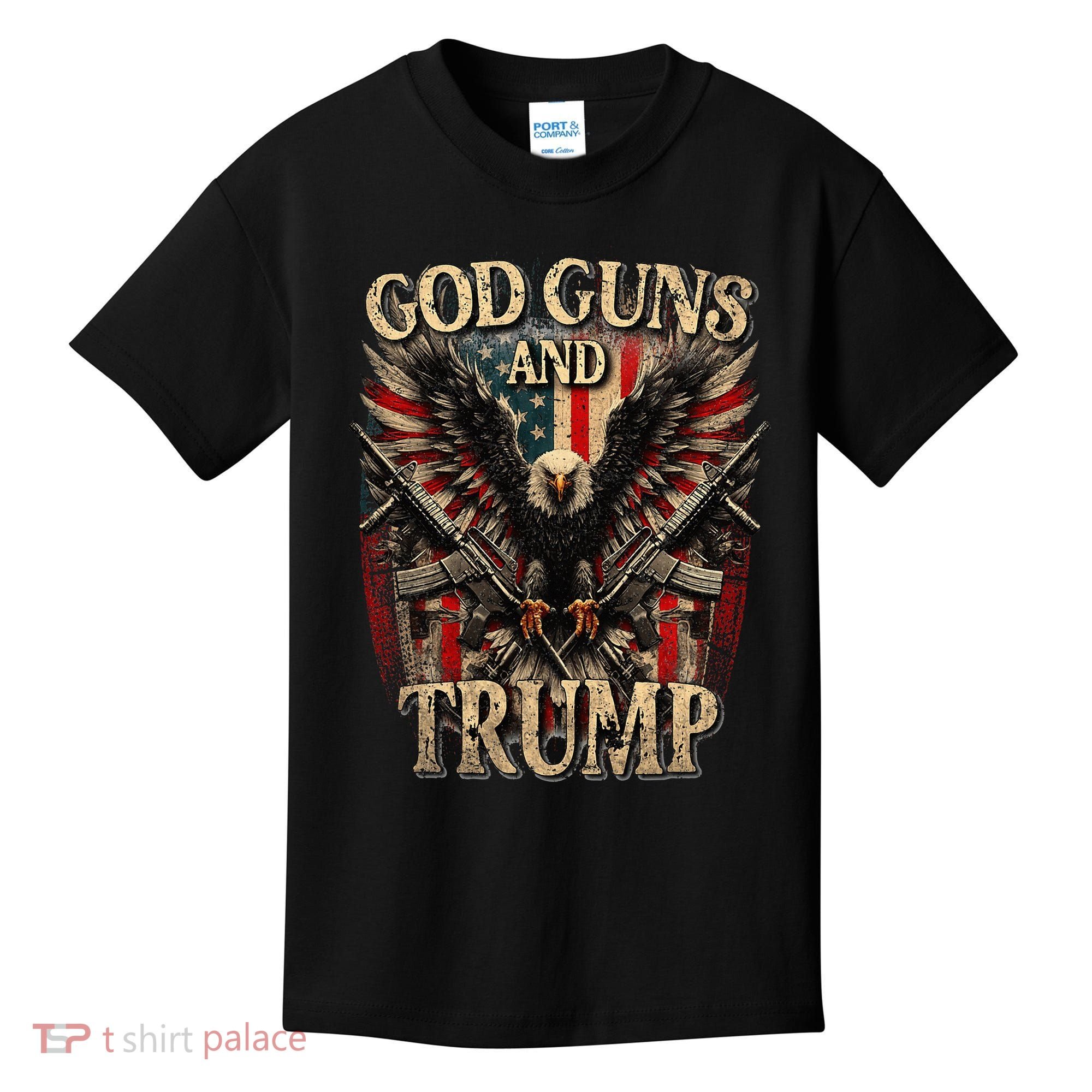 God Guns And Trump 2nd Amendment Flag Eagle American Flag Kids T-Shirt