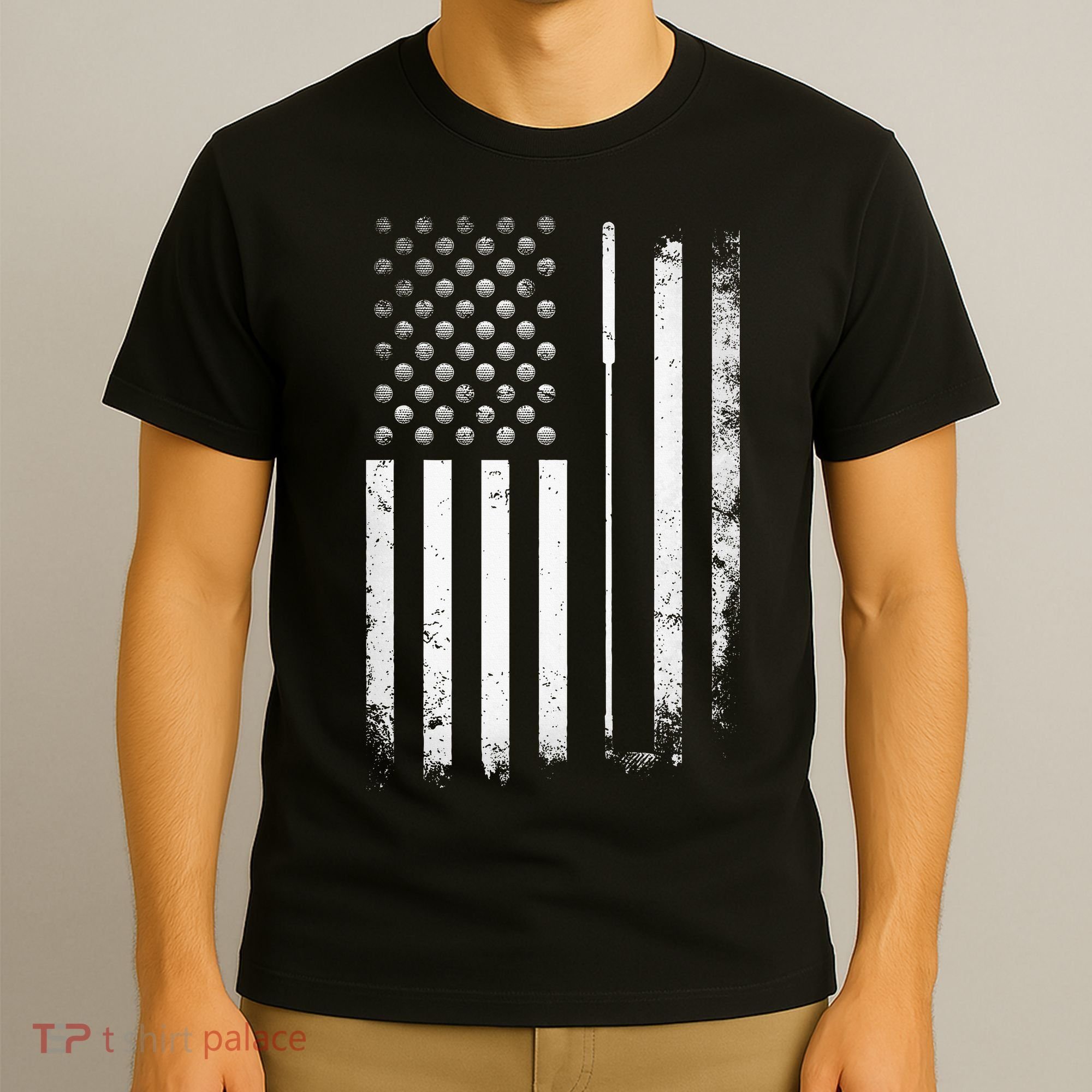 Golf Golfer American Flag Golf Flat T-Shirt