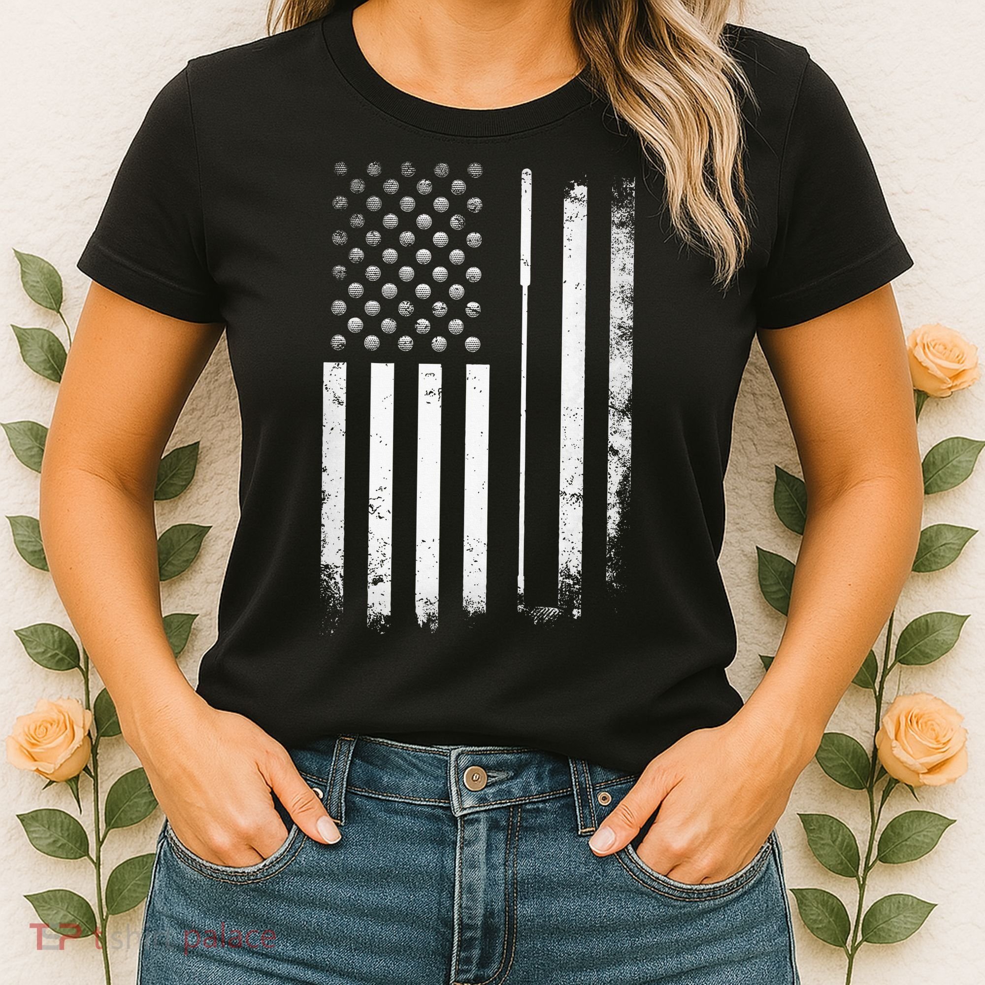 Golf Golfer American Flag Golf Flat Women's T-Shirt