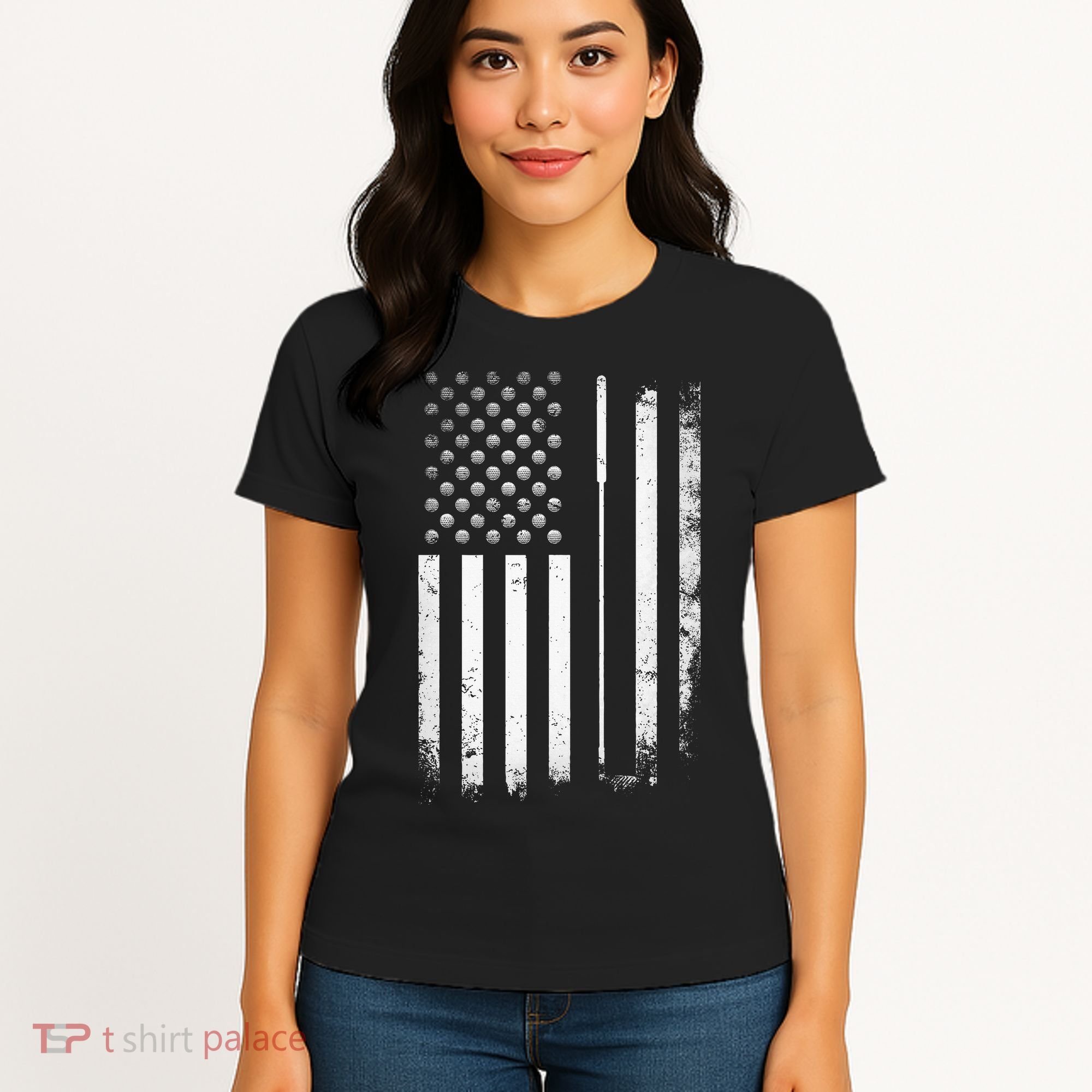 Golf Golfer American Flag Golf Flat Women's T-Shirt