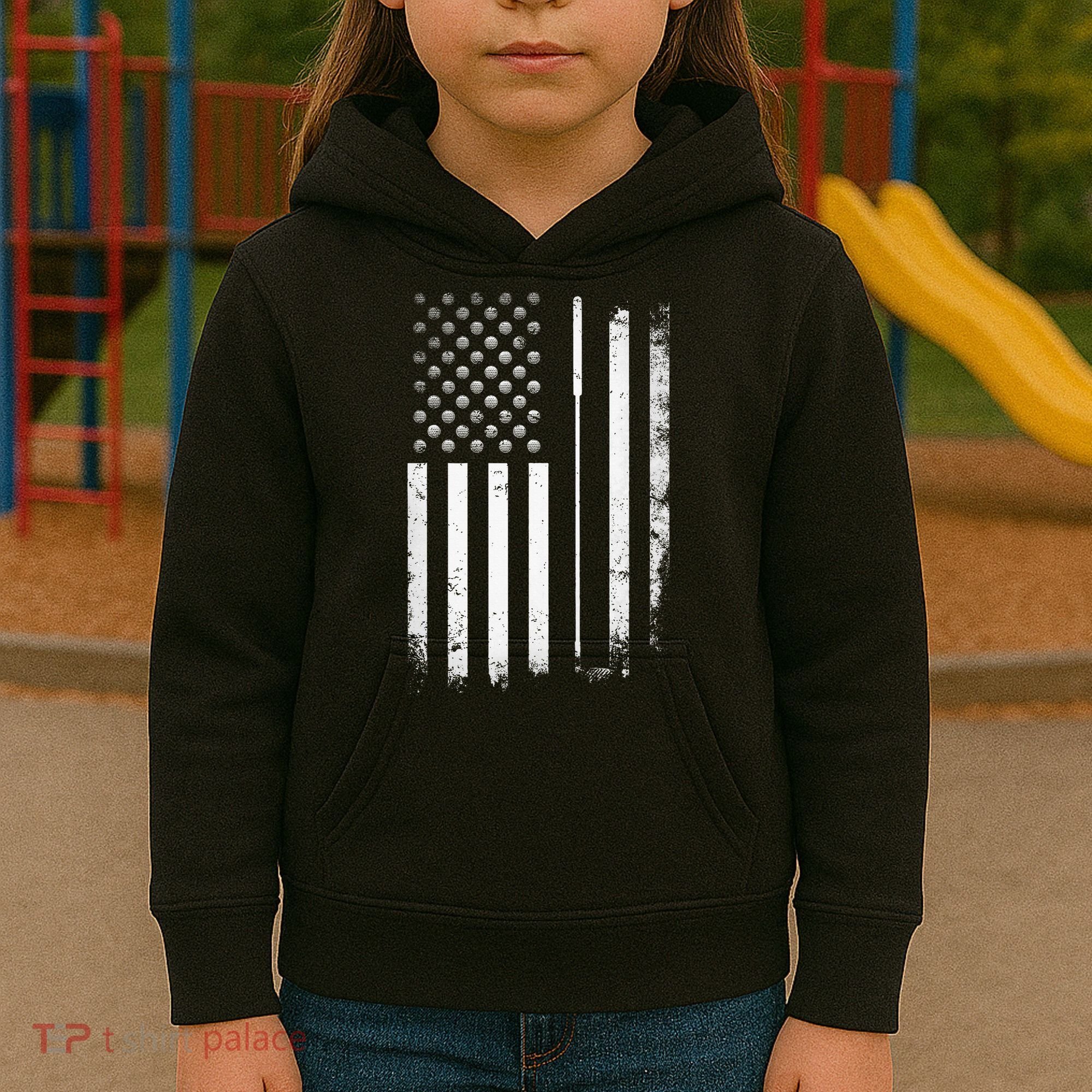 Golf Golfer American Flag Golf Flat Kids Hoodie