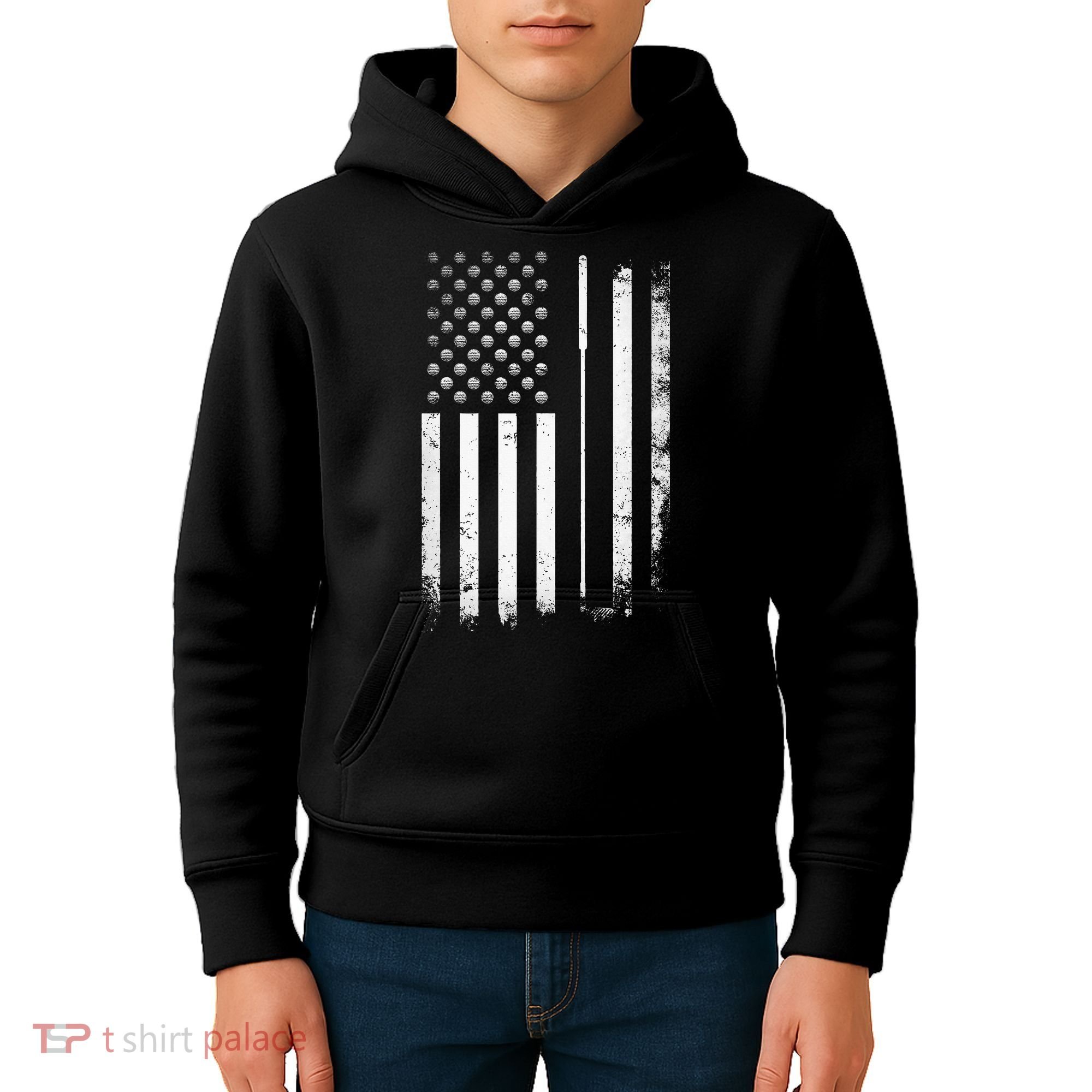 Golf Golfer American Flag Golf Flat Kids Hoodie