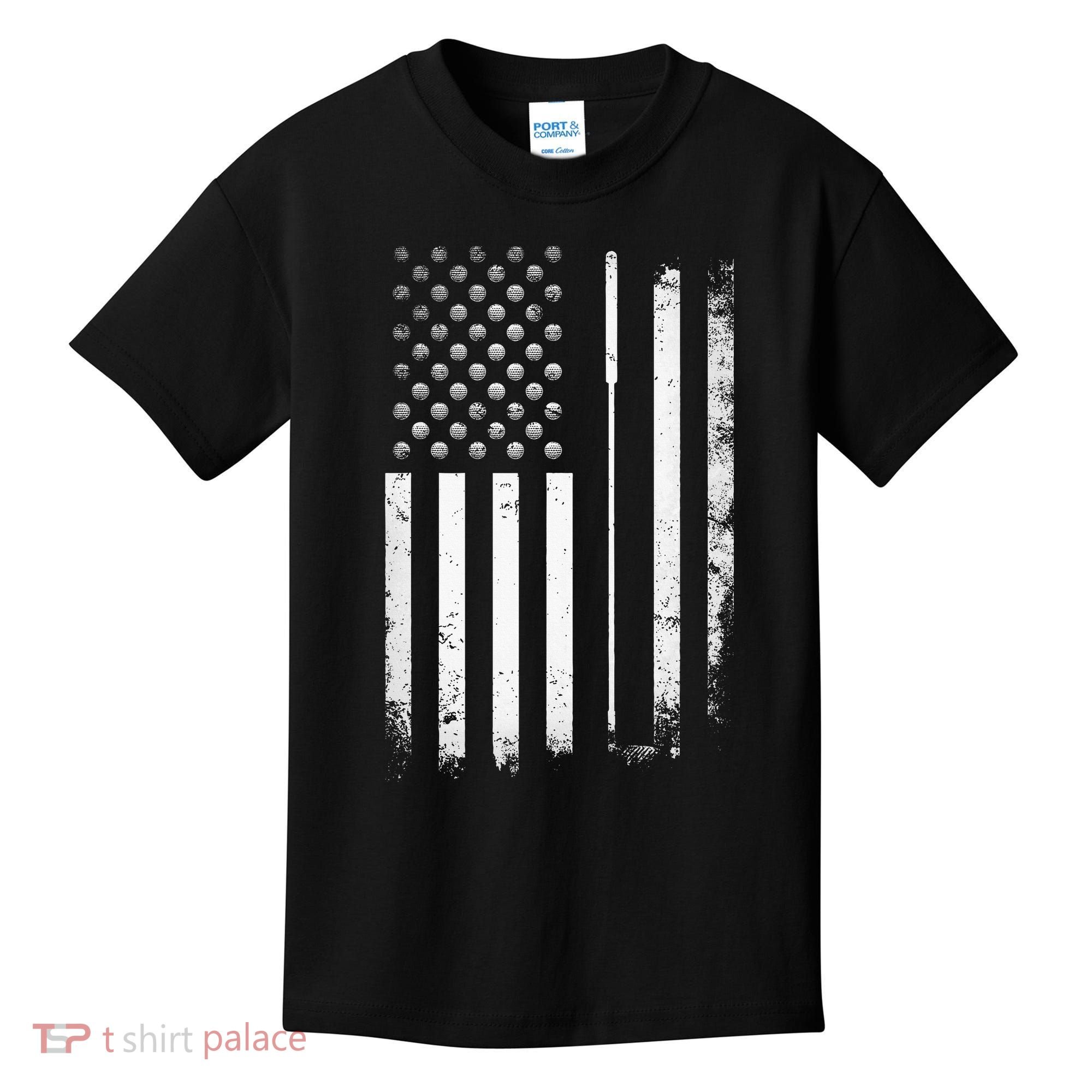 Golf Golfer American Flag Golf Flat Kids T-Shirt