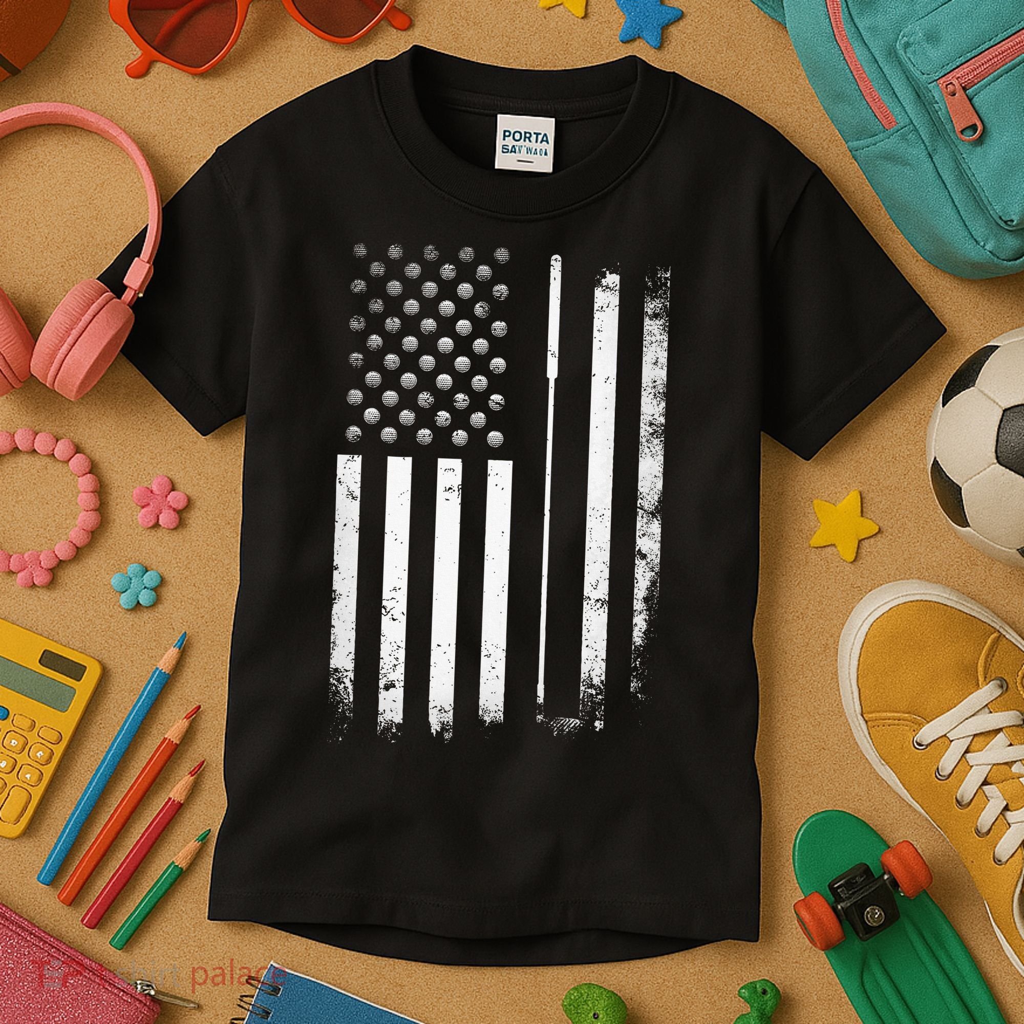 Golf Golfer American Flag Golf Flat Kids T-Shirt