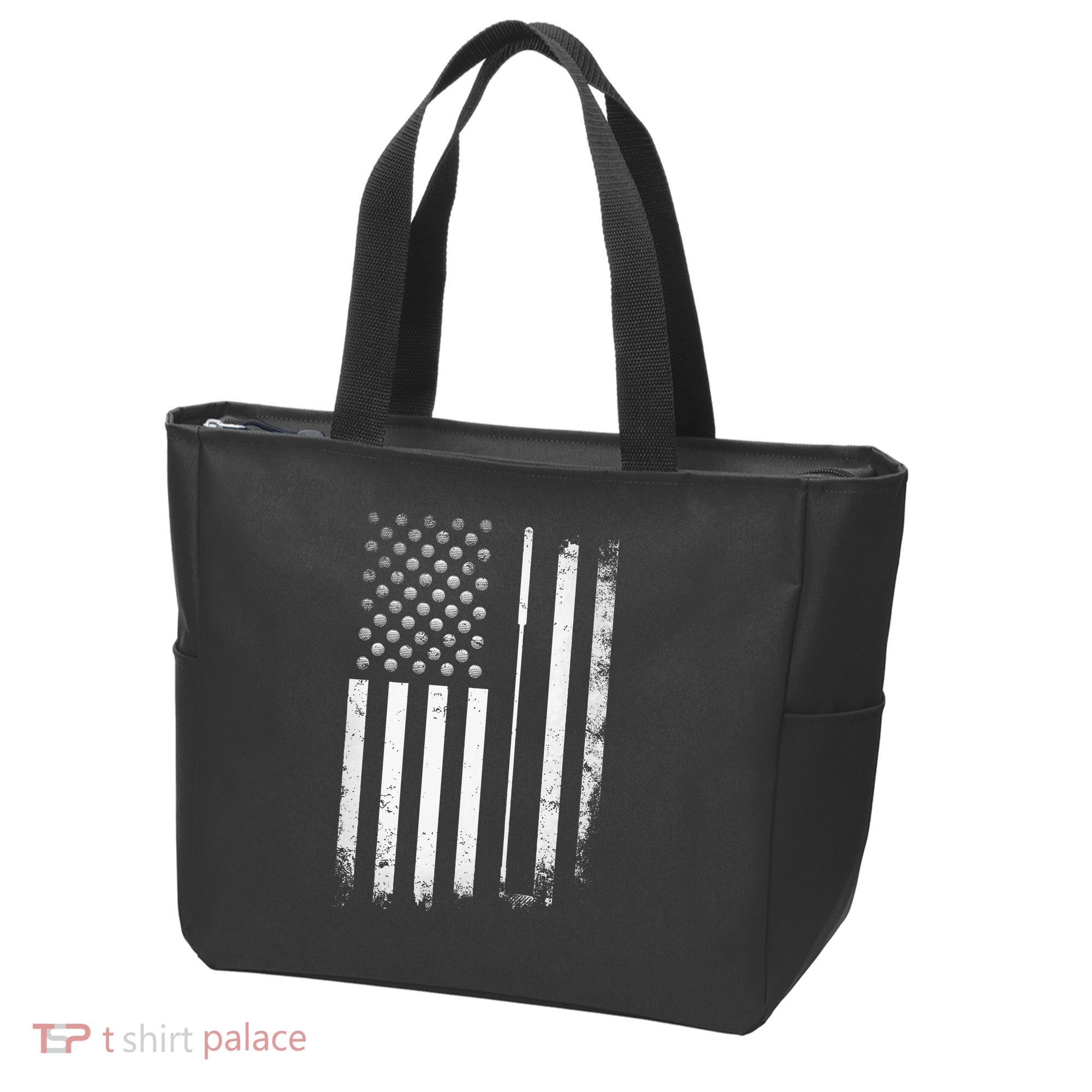 Golf Golfer American Flag Golf Flat Tote Bag