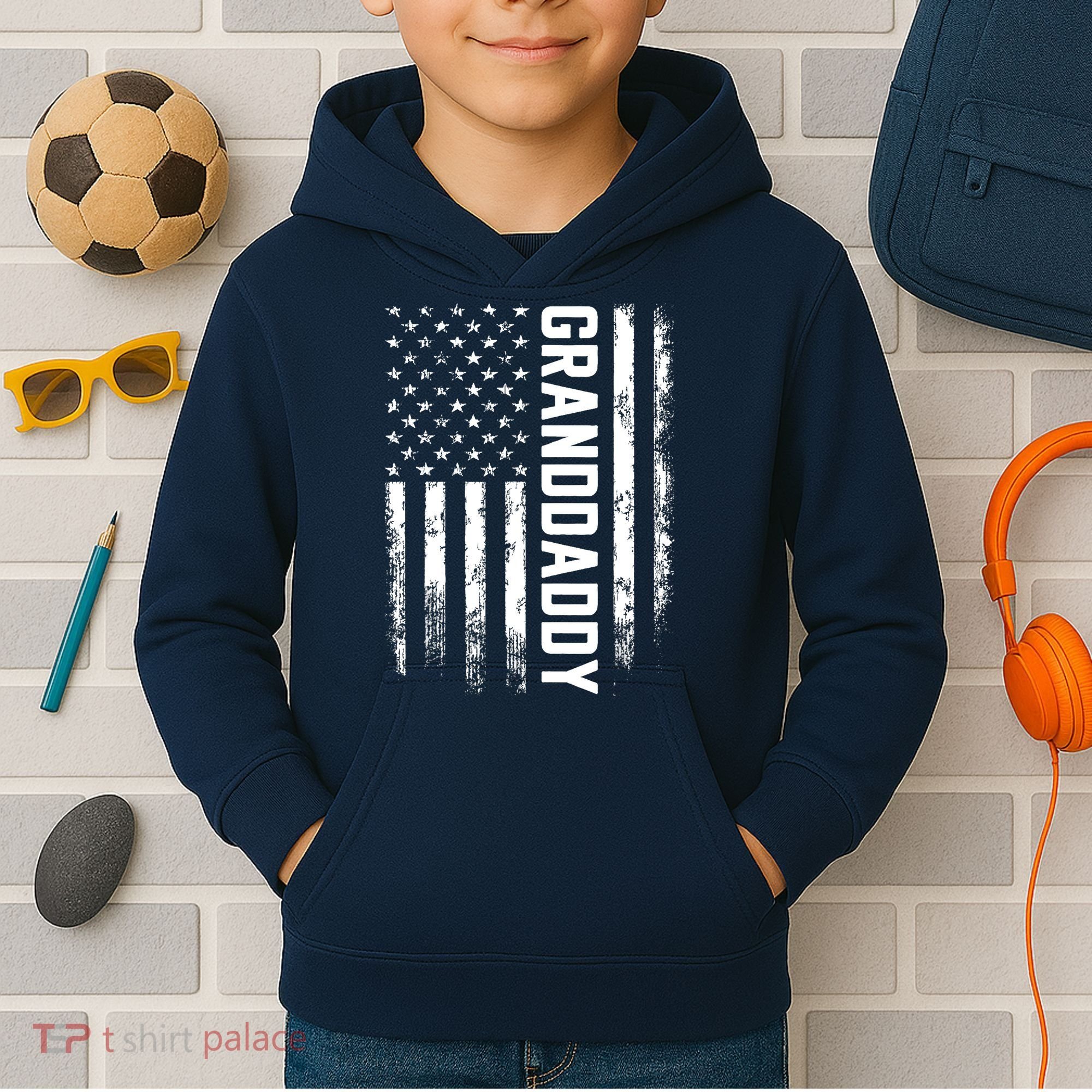 Granddaddy Gift America Flag Gift For Father's Day Kids Hoodie