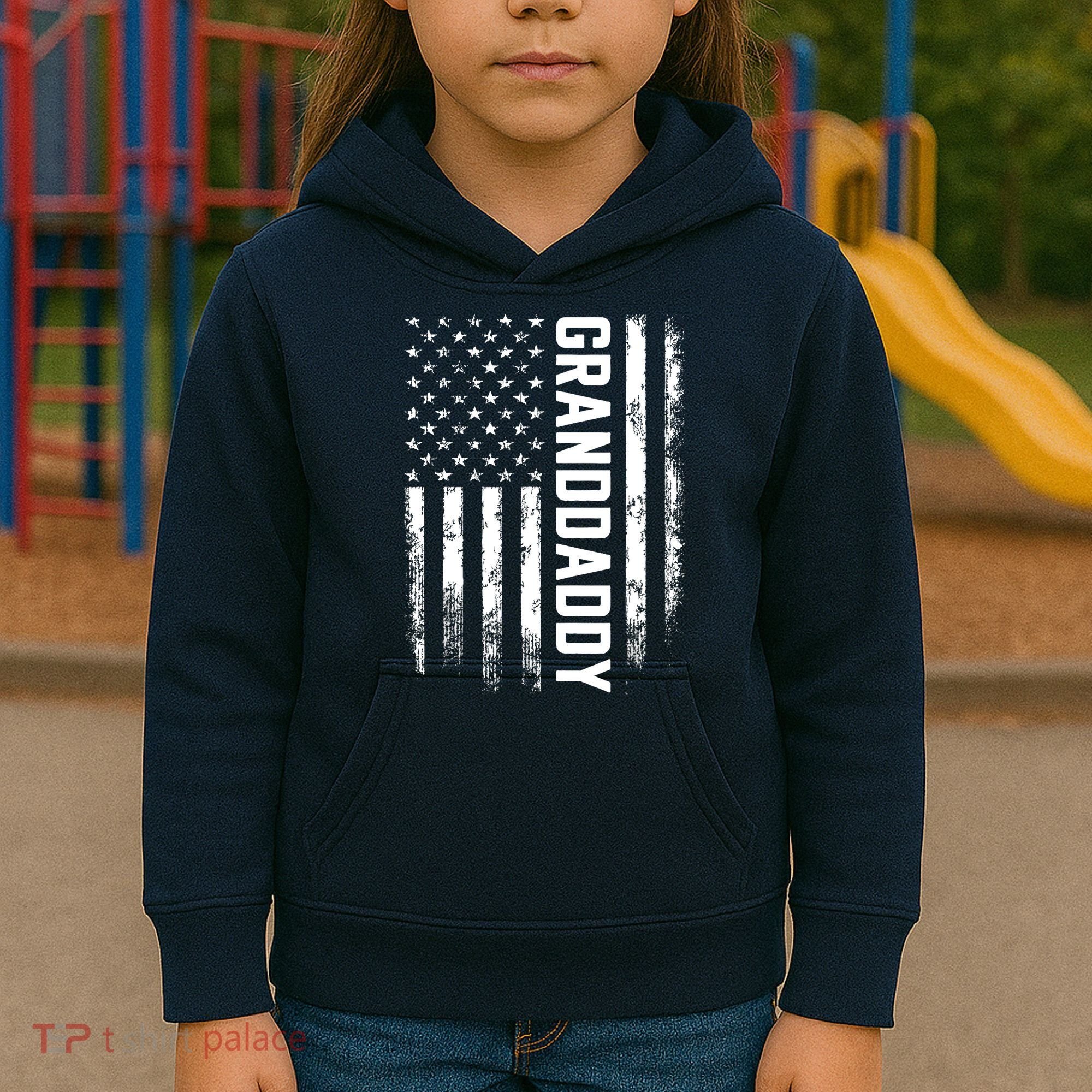 Granddaddy Gift America Flag Gift For Father's Day Kids Hoodie