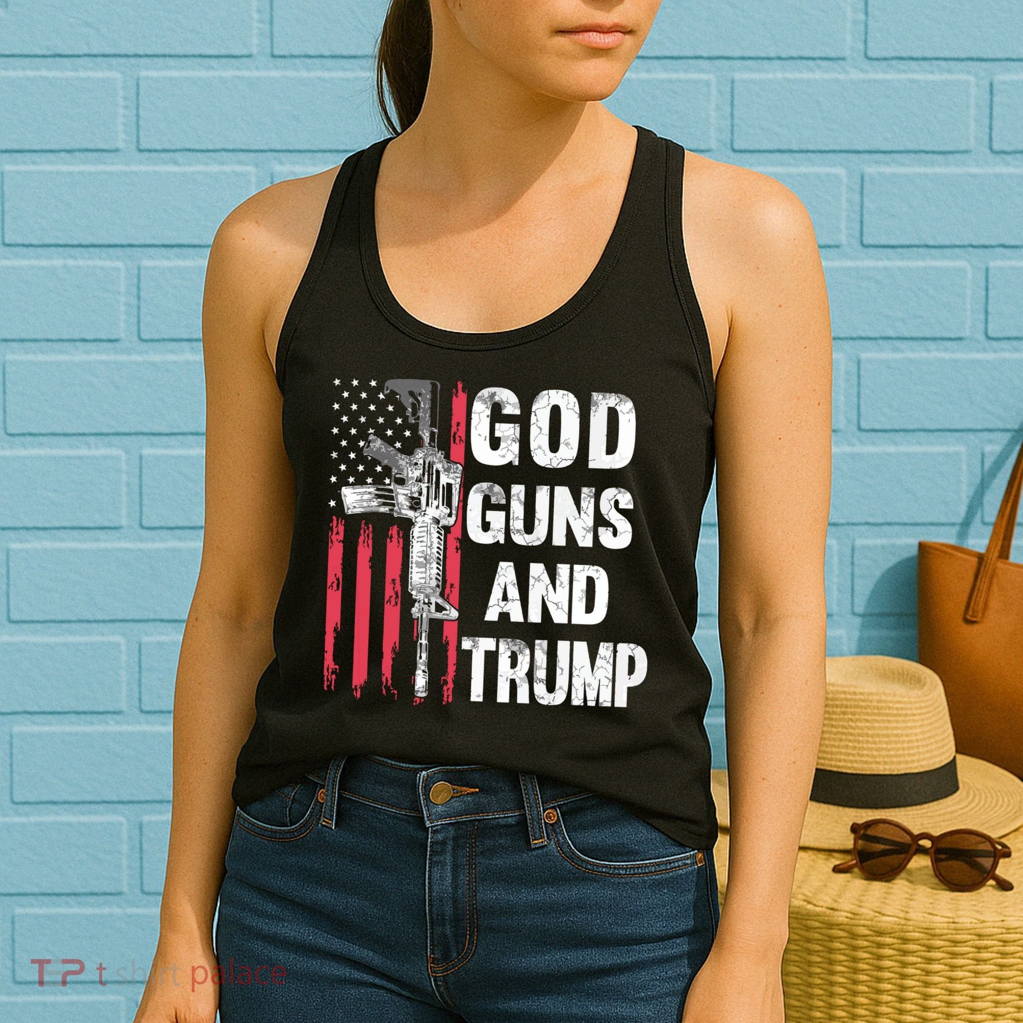 God Guns And Trump 2nd Amendment Flag Ar15 American Flag Women's Tank Top