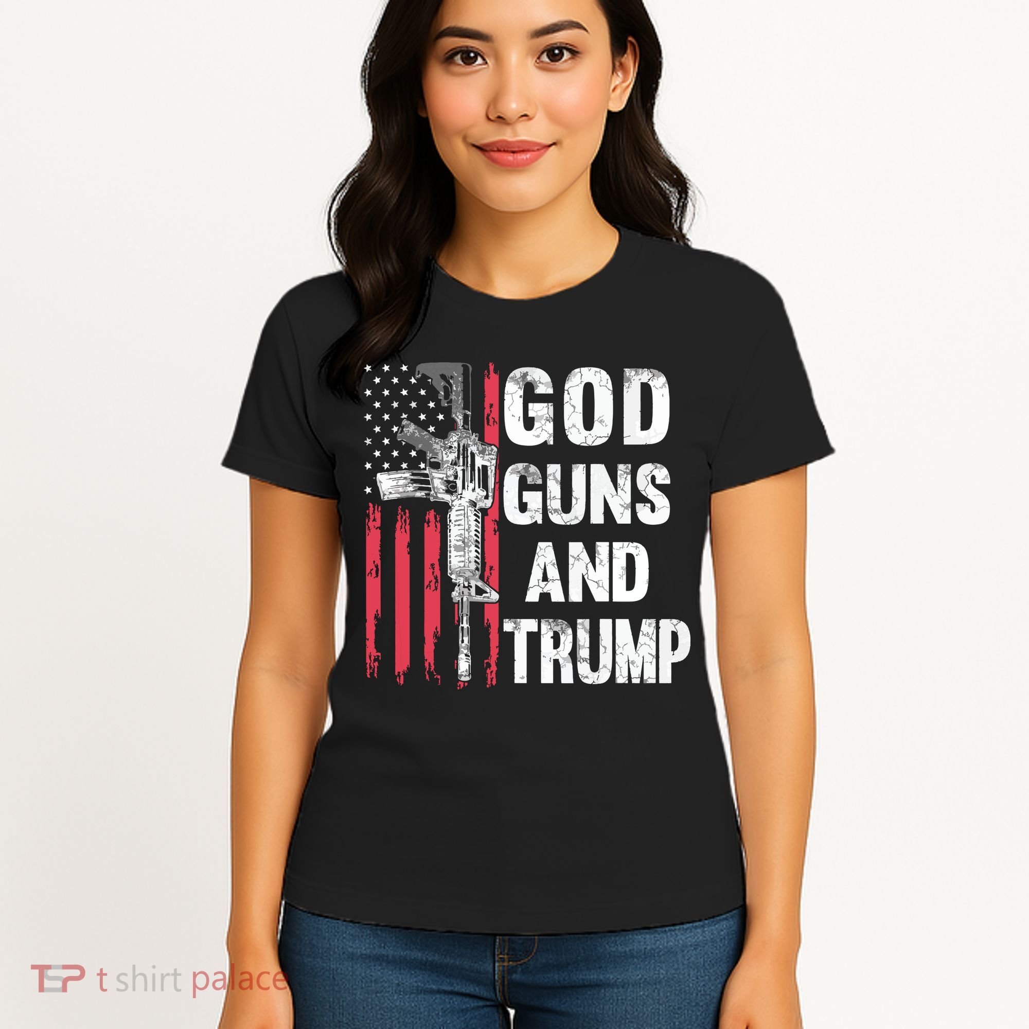 God Guns And Trump 2nd Amendment Flag Ar15 American Flag Women's T-Shirt