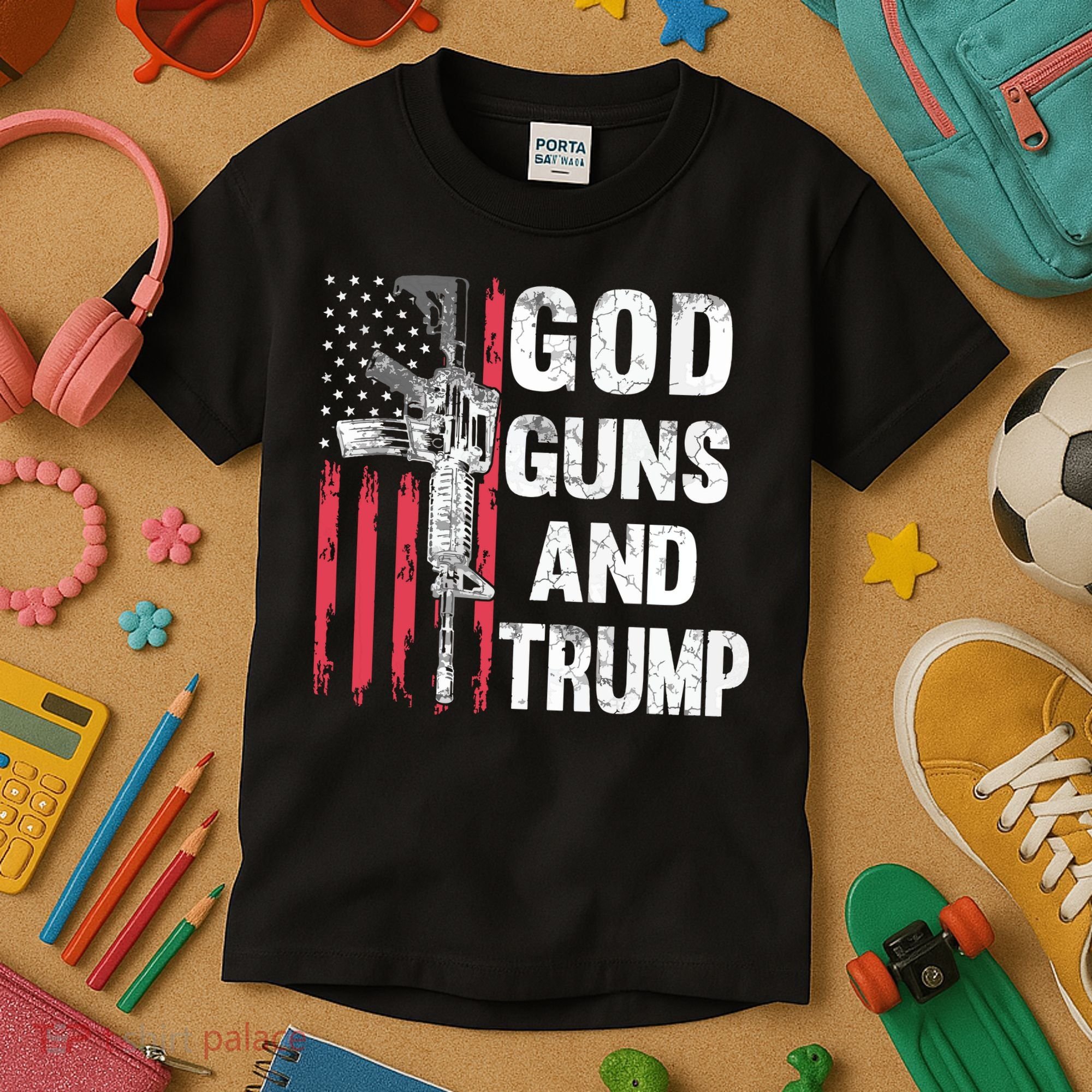 God Guns And Trump 2nd Amendment Flag Ar15 American Flag Kids T-Shirt