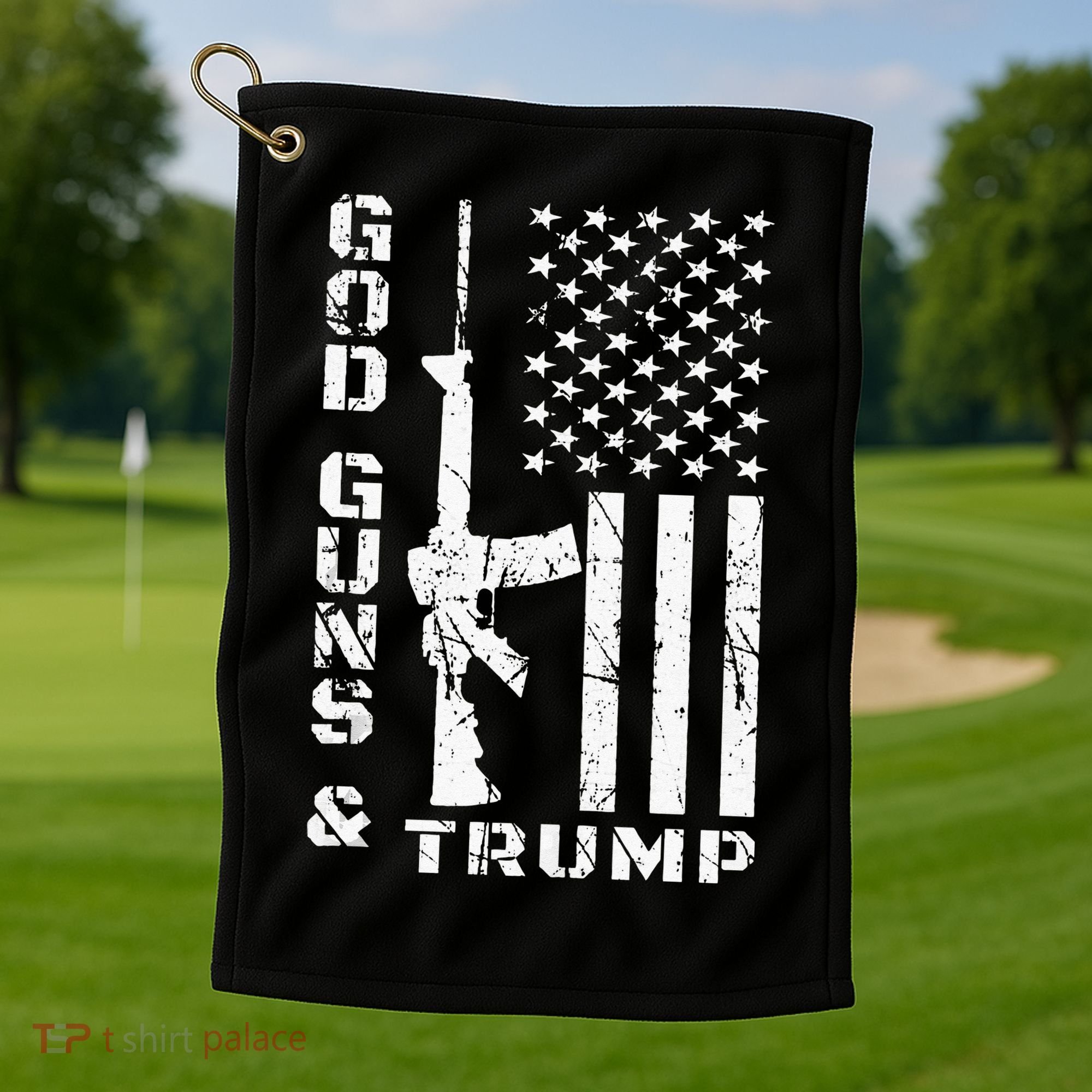 God Guns And Trump 2nd Amendment Flag AR15 Golf Towel
