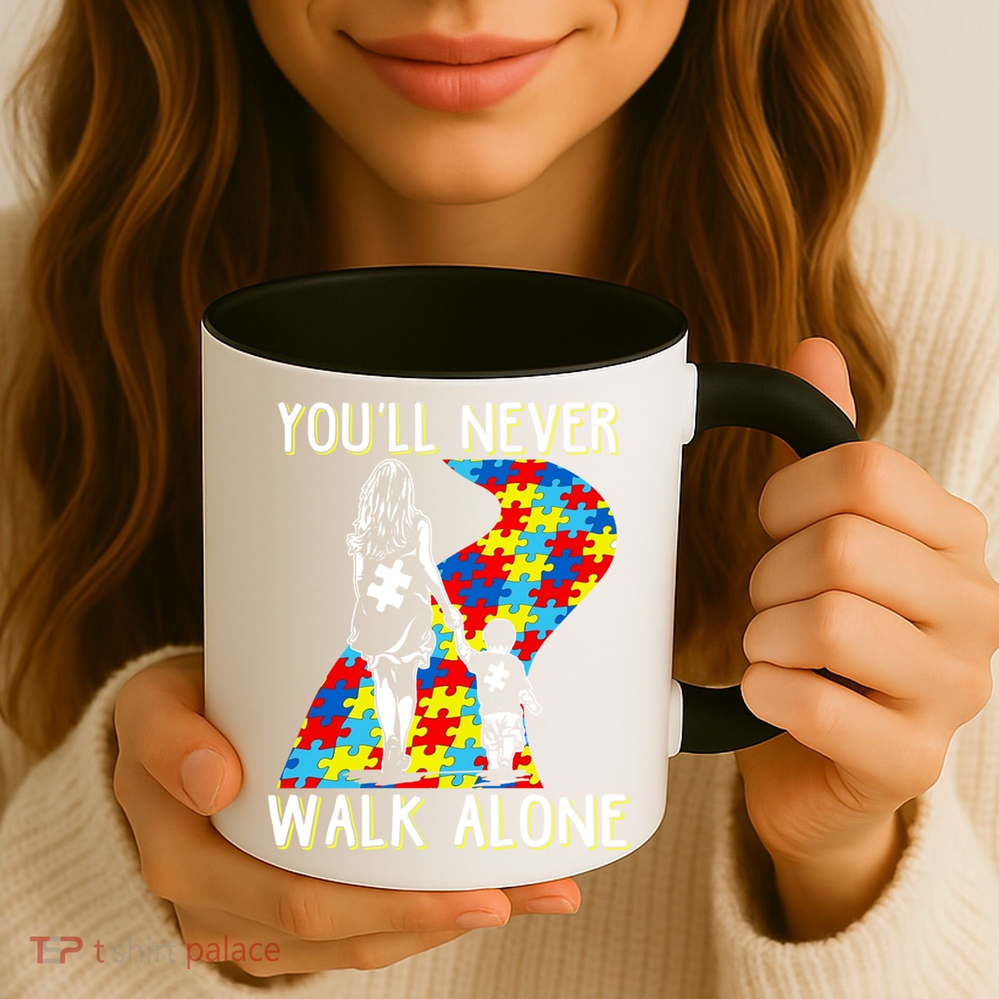 Great Gift Autism Mom You Will Never Walk-Alone Support Autism Son  Coffee Mug