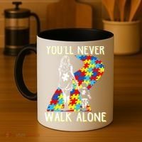 Great Gift Autism Mom You Will Never Walk-Alone Support Autism Son  Coffee Mug thumb 4