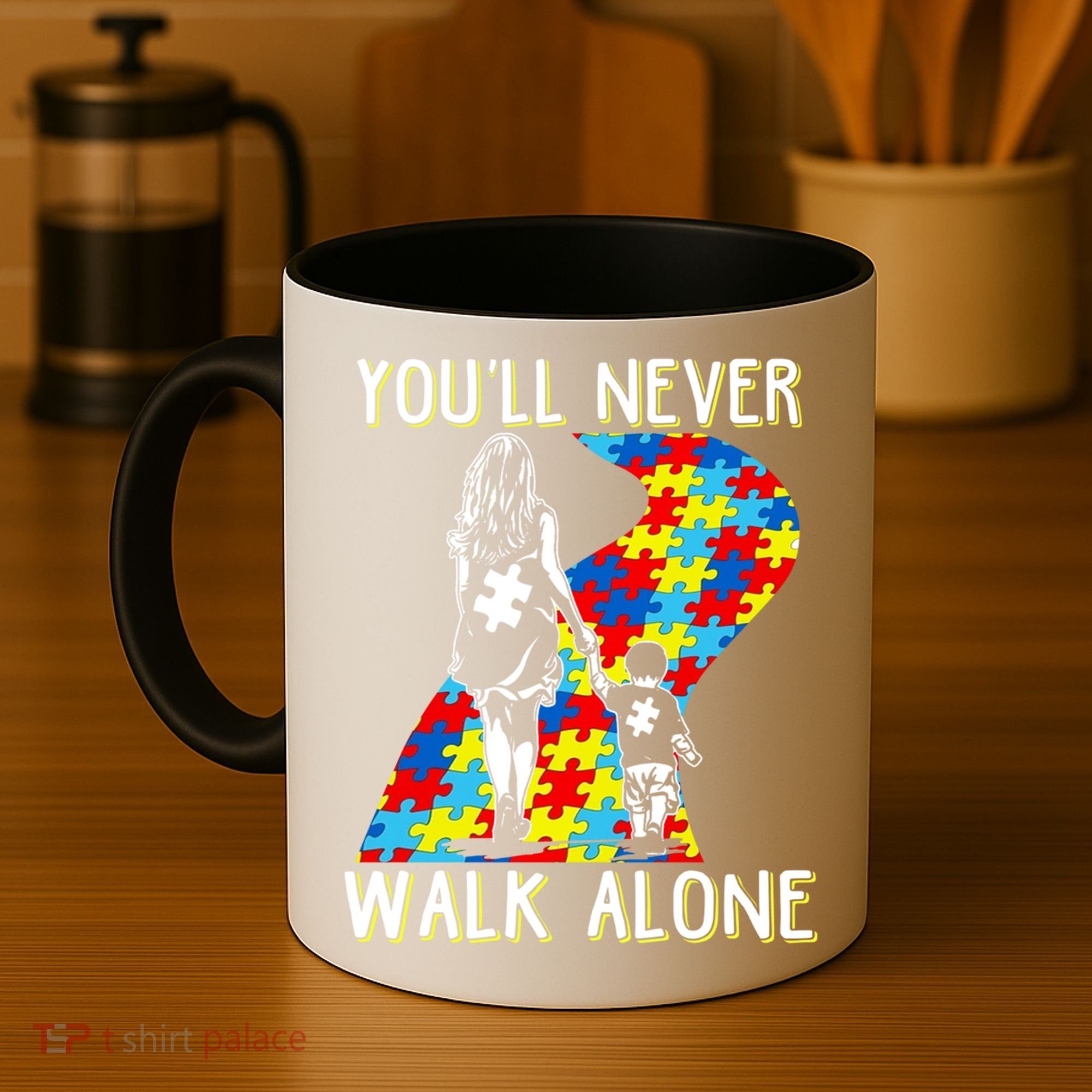 Great Gift Autism Mom You Will Never Walk-Alone Support Autism Son  Coffee Mug
