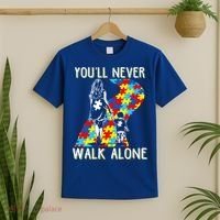 Great Gift Autism Mom You Will Never Walk-Alone Support Autism Son  T-Shirt thumb 2