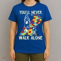 Great Gift Autism Mom You Will Never Walk-Alone Support Autism Son  T-Shirt thumb 4