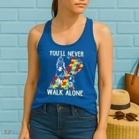 Great Gift Autism Mom You Will Never Walk-Alone Support Autism Son  Women's Tank Top thumb 2
