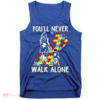 Great Gift Autism Mom You Will Never Walk-Alone Support Autism Son  Tank Top thumb 0