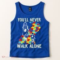 Great Gift Autism Mom You Will Never Walk-Alone Support Autism Son  Tank Top thumb 2