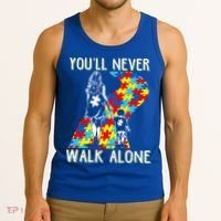 Great Gift Autism Mom You Will Never Walk-Alone Support Autism Son  Tank Top thumb 3