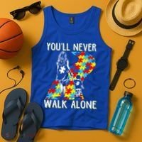 Great Gift Autism Mom You Will Never Walk-Alone Support Autism Son  Tank Top thumb 4