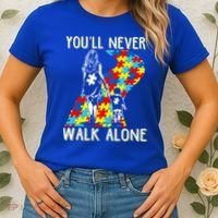 Great Gift Autism Mom You Will Never Walk-Alone Support Autism Son  Women's T-Shirt thumb 2