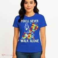 Great Gift Autism Mom You Will Never Walk-Alone Support Autism Son  Women's T-Shirt thumb 4