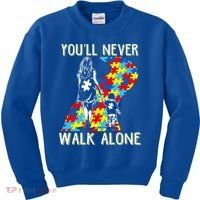 Great Gift Autism Mom You Will Never Walk-Alone Support Autism Son  Kids Sweatshirt thumb 0