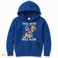 Great Gift Autism Mom You Will Never Walk-Alone Support Autism Son  Kids Hoodie thumb 0