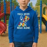 Great Gift Autism Mom You Will Never Walk-Alone Support Autism Son  Kids Hoodie thumb 2