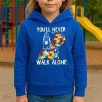 Great Gift Autism Mom You Will Never Walk-Alone Support Autism Son  Kids Hoodie thumb 3