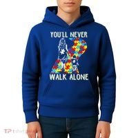 Great Gift Autism Mom You Will Never Walk-Alone Support Autism Son  Kids Hoodie thumb 4