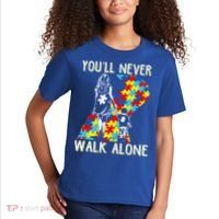 Great Gift Autism Mom You Will Never Walk-Alone Support Autism Son  Kids T-Shirt thumb 2