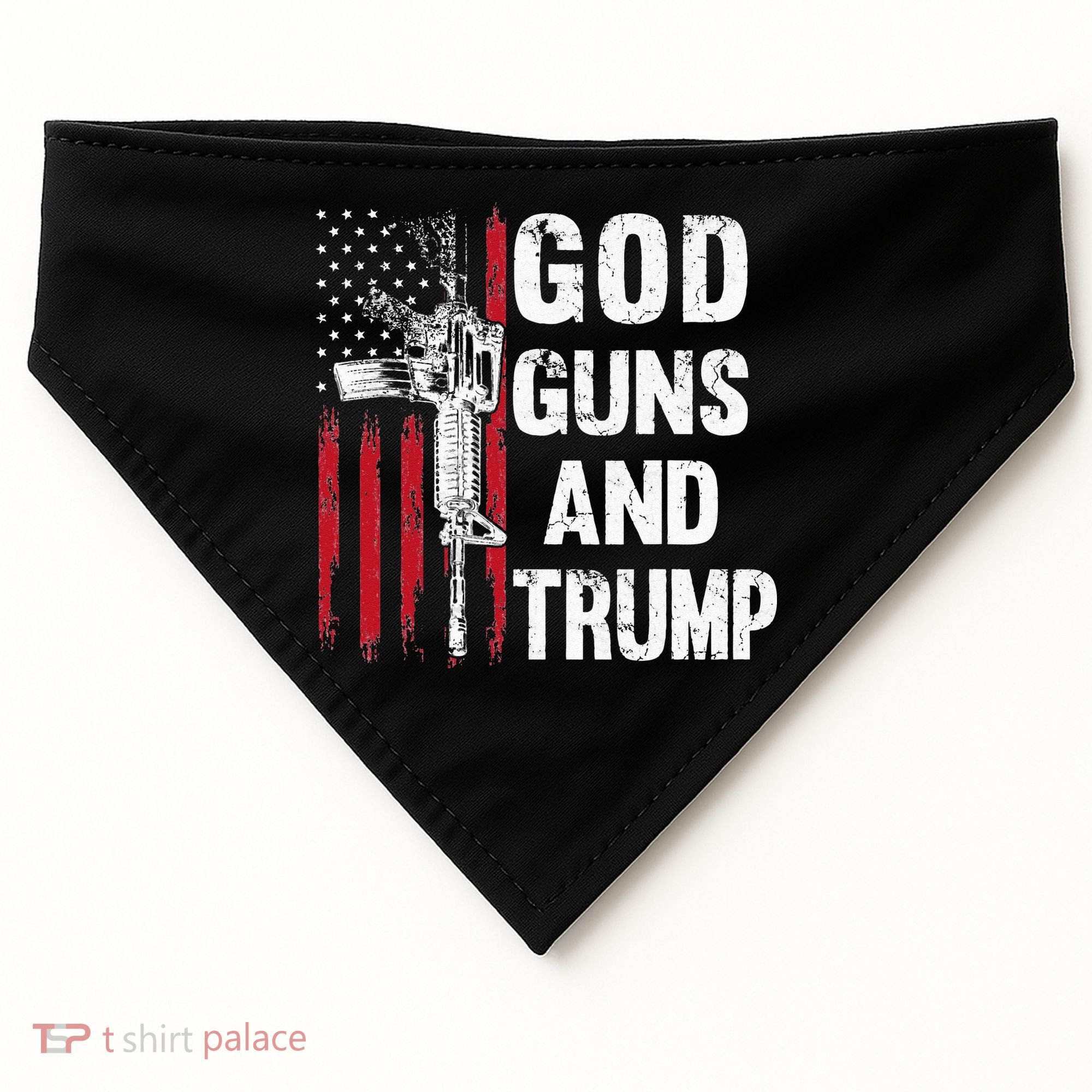 God Guns And Trump 2nd Amendment Flag AR15 American Flag USA-Made Doggie Bandana