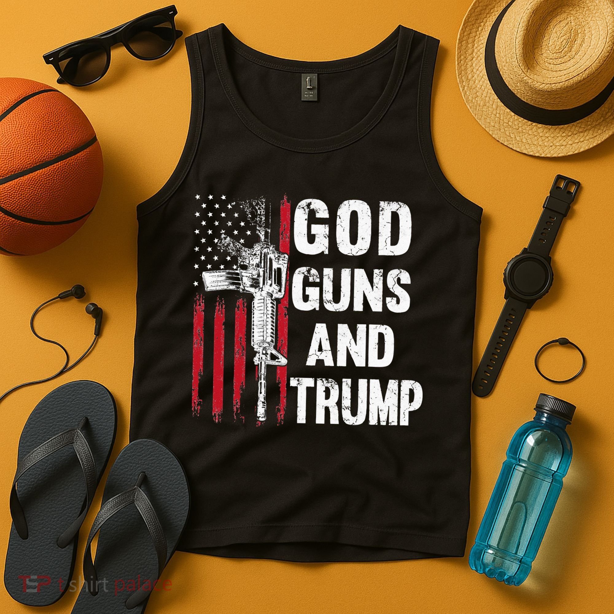 God Guns And Trump 2nd Amendment Flag AR15 American Flag Tank Top