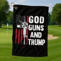 God Guns And Trump 2nd Amendment Flag AR15 American Flag Golf Towel thumb 1