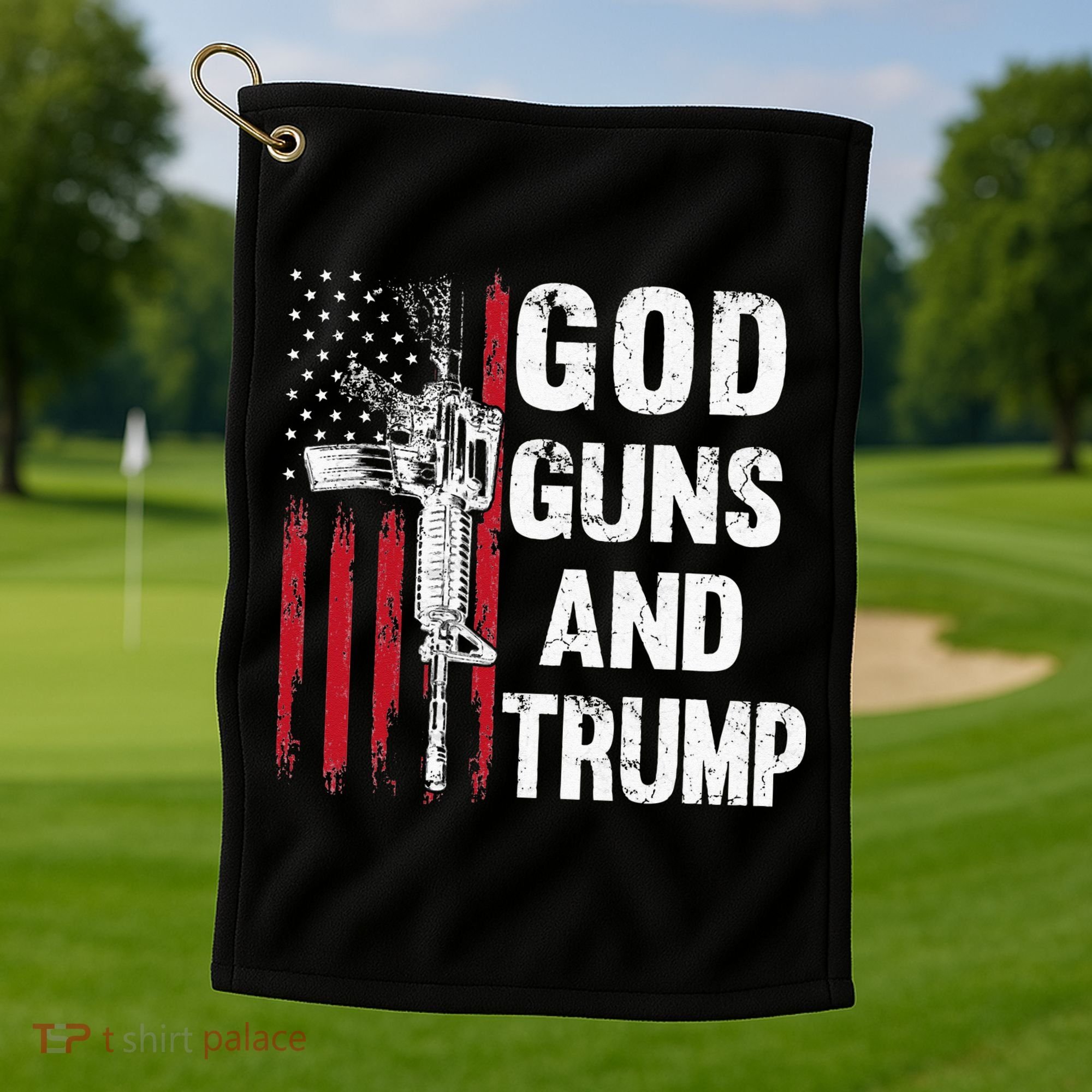 God Guns And Trump 2nd Amendment Flag AR15 American Flag Golf Towel