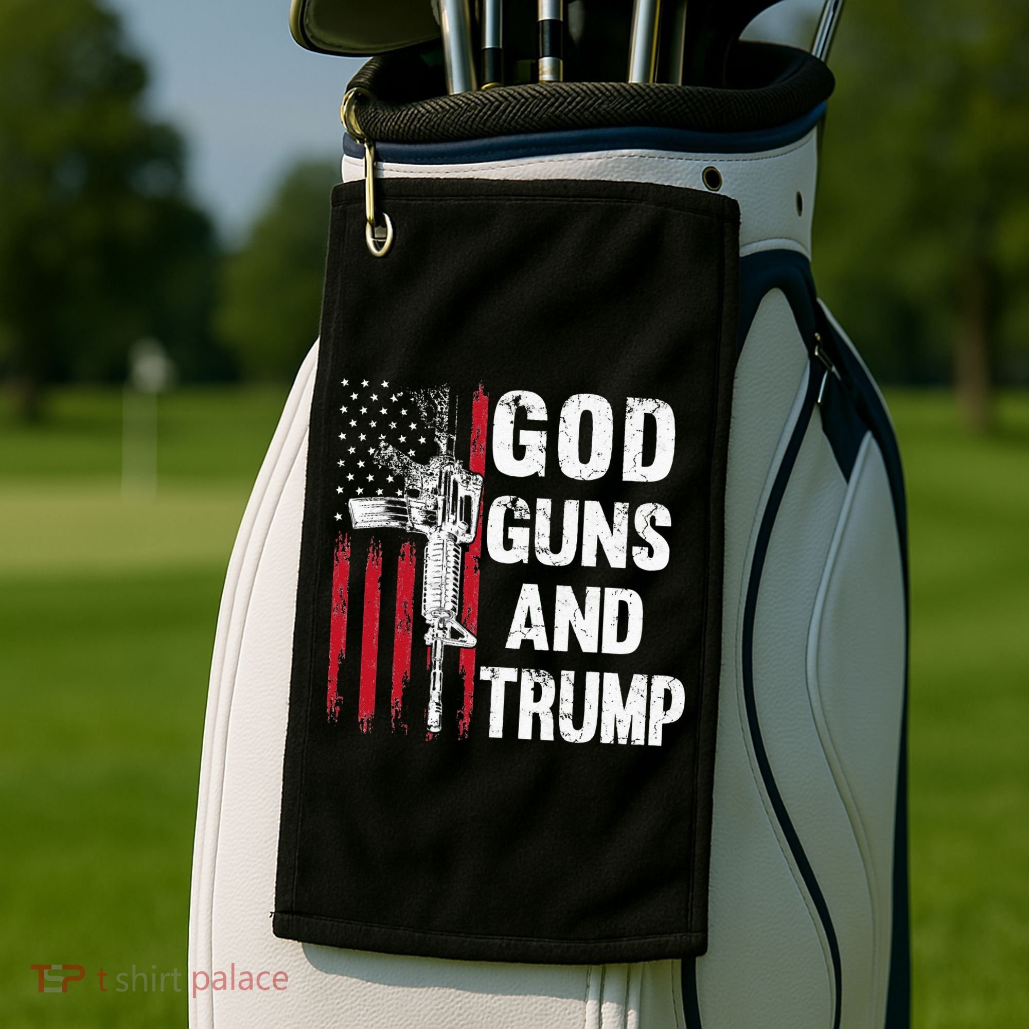 God Guns And Trump 2nd Amendment Flag AR15 American Flag Golf Towel