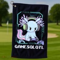 Gamesolotl Gamer Axolotl Funny Cute Golf Towel thumb 1