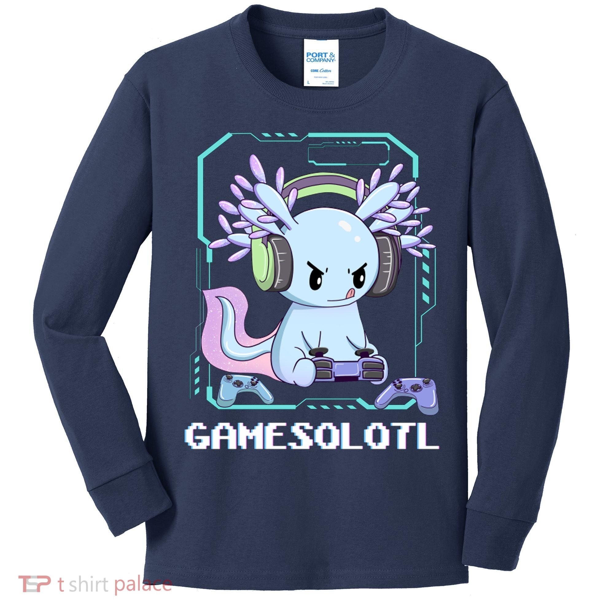 Gamesolotl Gamer Axolotl Funny Cute Kids Long Sleeve Shirt
