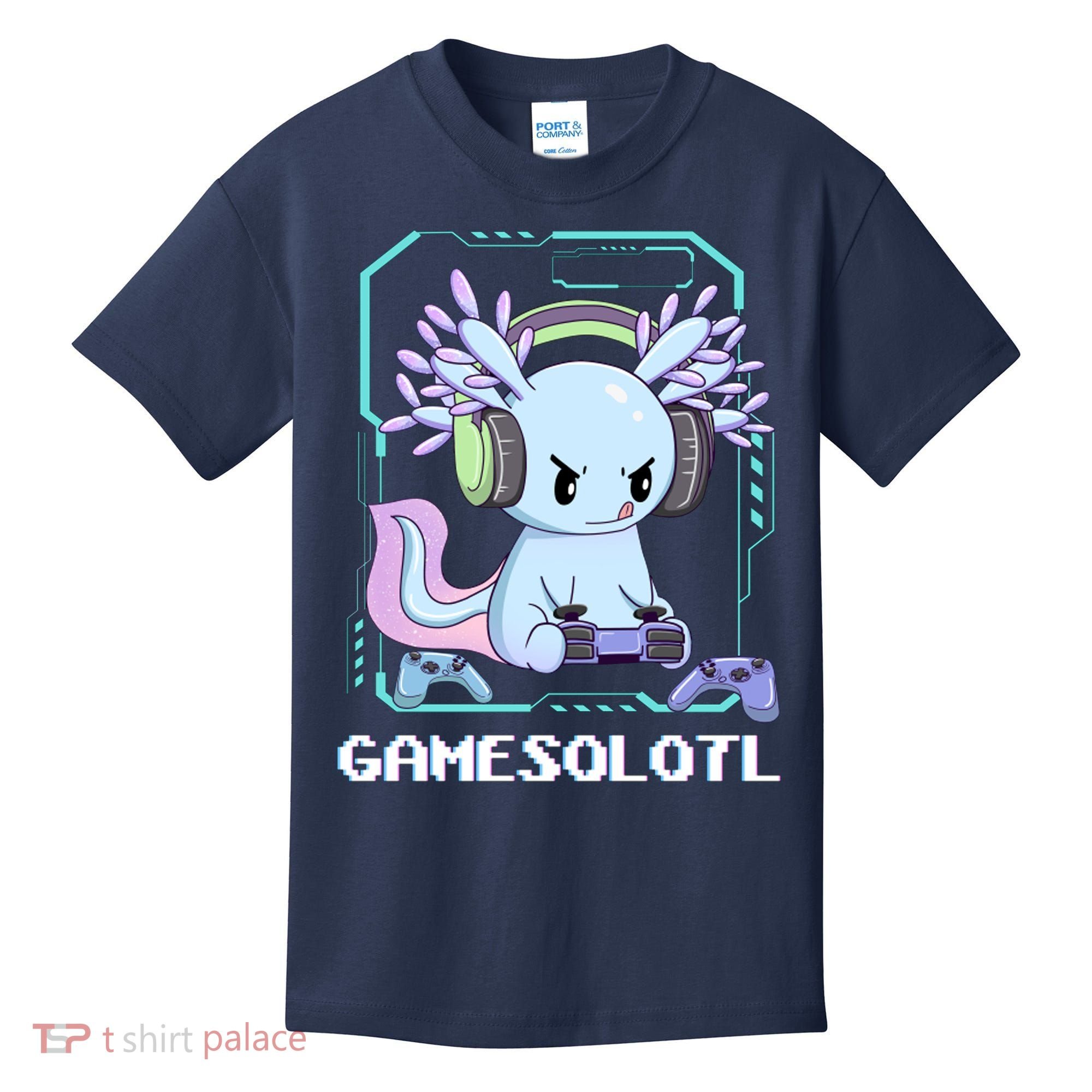 Gamesolotl Gamer Axolotl Funny Cute Kids T-Shirt