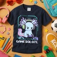 Gamesolotl Gamer Axolotl Funny Cute Kids T-Shirt thumb 3