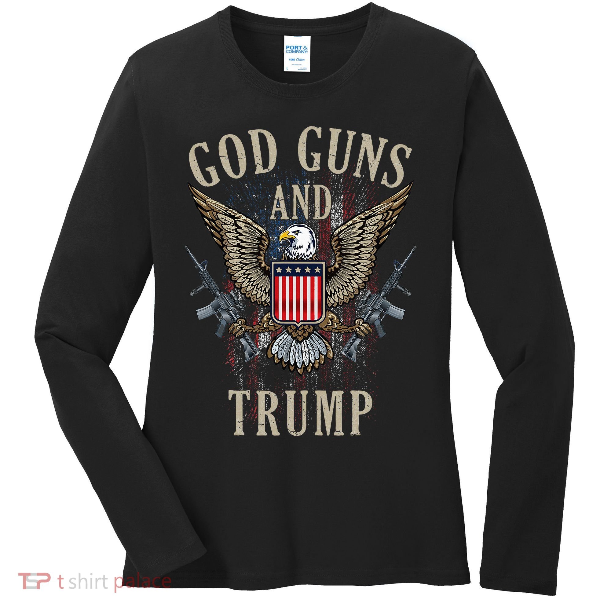 God Guns And Trump 2nd Amendment Flag Ar15 American Flag Women's Long Sleeve Shirt