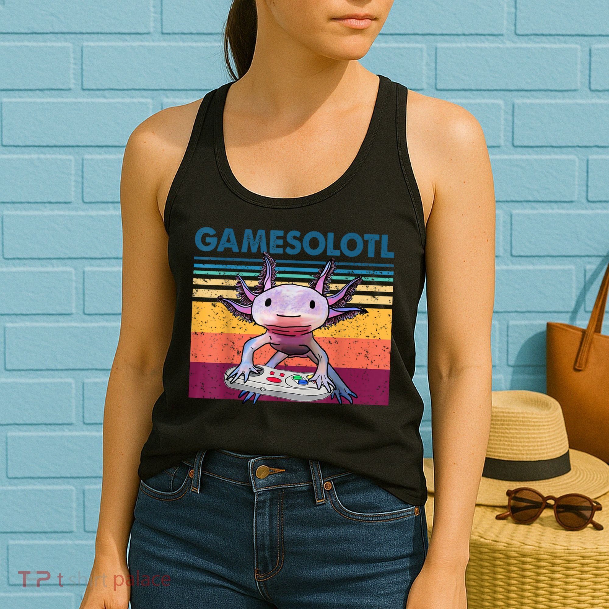 Gamesolotl Gamer Axolotl Fish Playing Video Games Women's Tank Top